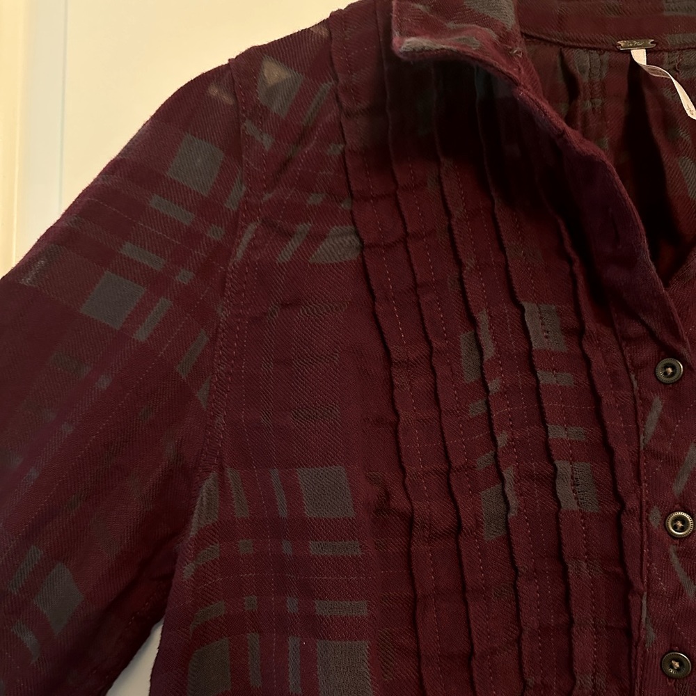 Free People Burgundy Plaid Long Sleeve Dress